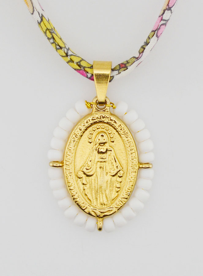 Médaille Miraculeuse Perlée - Cordon Liberty (pic 4)