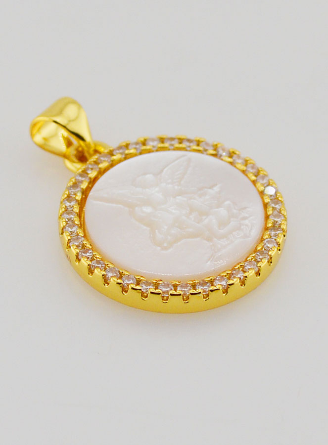 Médaille Saint Michel Laiton & Nacre - 22mm (pic 3)