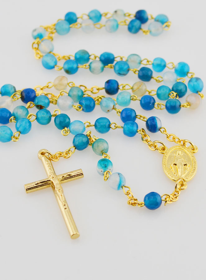 Chapelet Médaille Miraculeuse en Agate - Chaîne Dorée (pic 2)