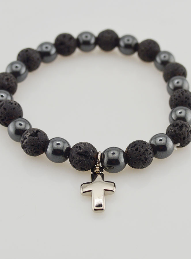 Bracelet en Pierres Naturelles - Hématite & Pierre de Lave (pic 2)