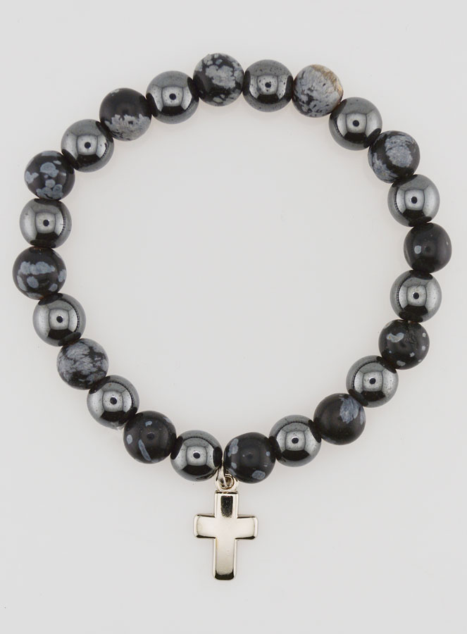 Bracelet Avec Croix - Hématite & Obsidienne des Neiges (pic 1)