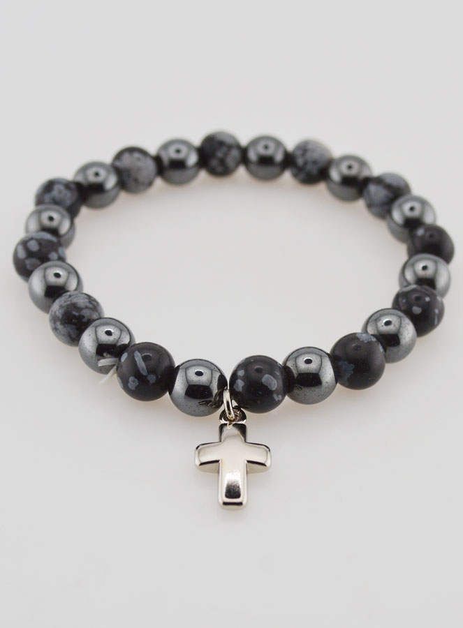 Bracelet Avec Croix - Hématite & Obsidienne des Neiges (pic 2)