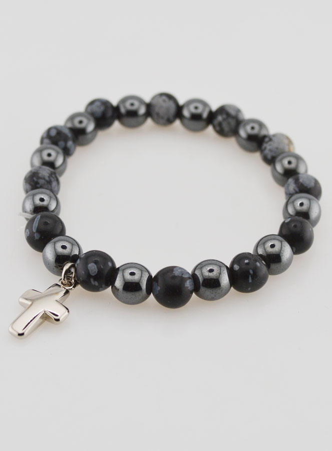 Bracelet Avec Croix - Hématite & Obsidienne des Neiges (pic 3)