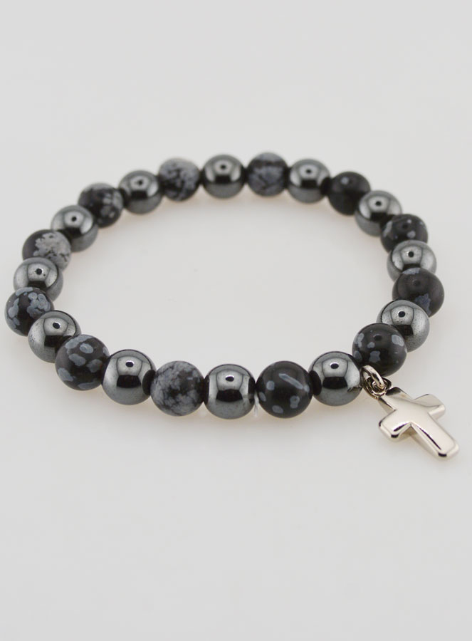 Bracelet Avec Croix - Hématite & Obsidienne des Neiges (pic 4)