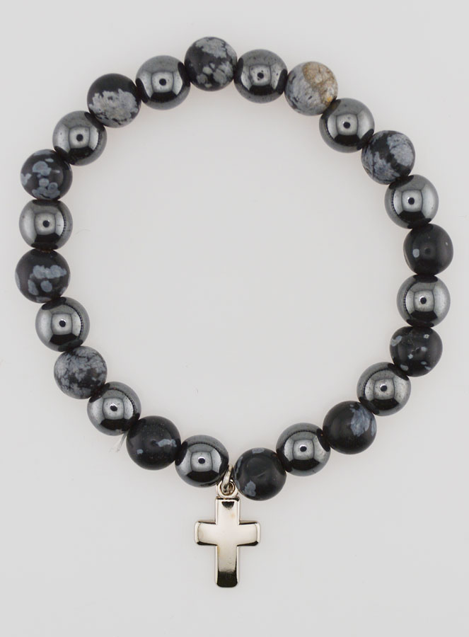 Bracelet en Pierres Naturelles - Obsidienne des Neiges & Hématite (pic 1)