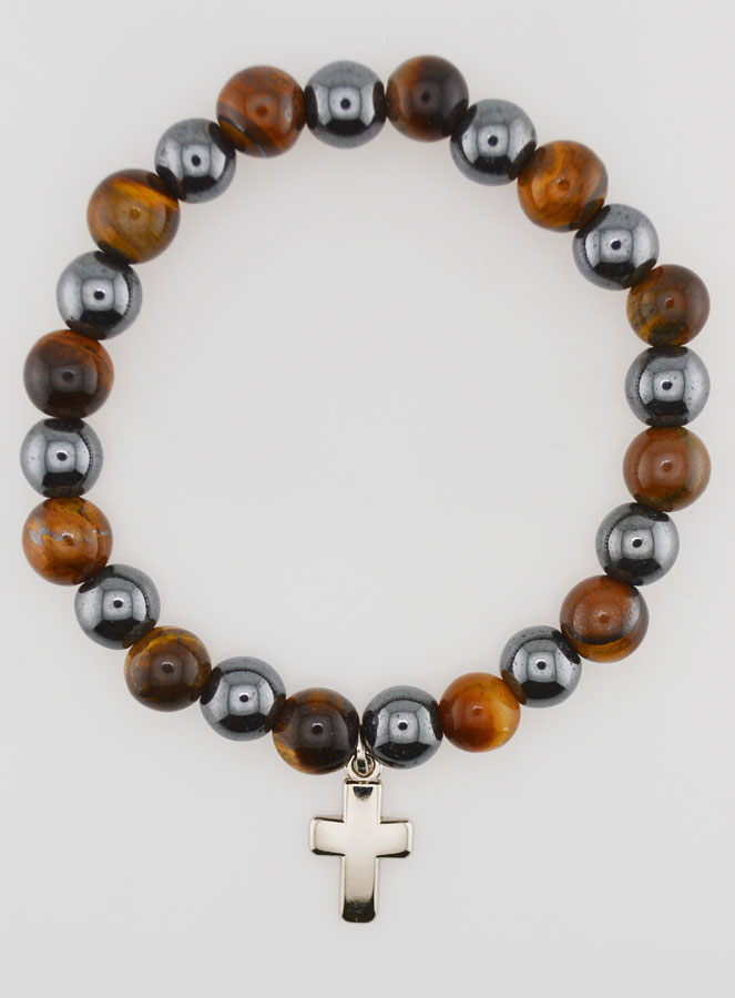 Bracelet Avec Croix - Hématite & Oeil de Tigre (pic 1)