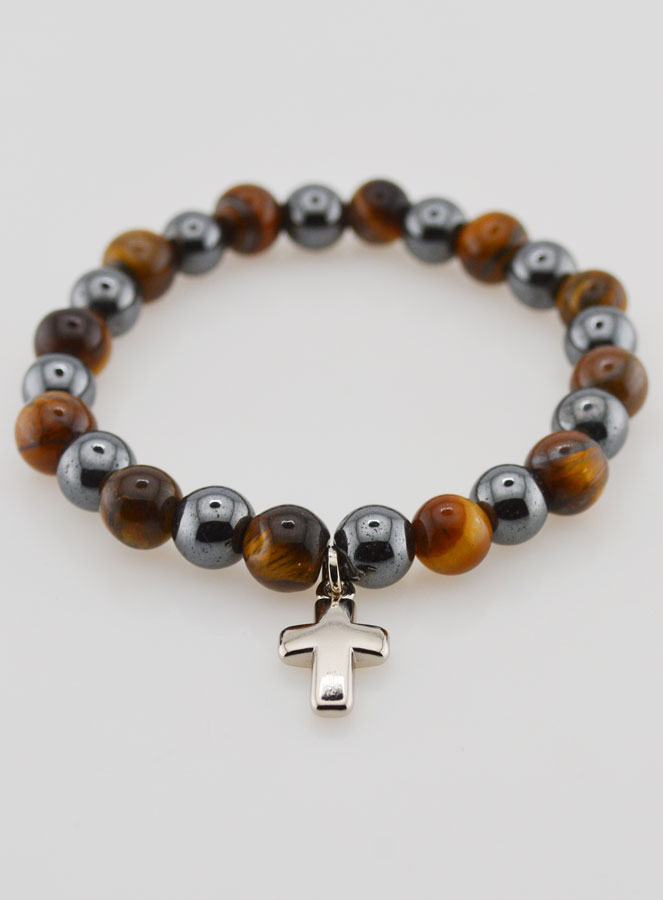 Bracelet Avec Croix - Hématite & Oeil de Tigre (pic 2)