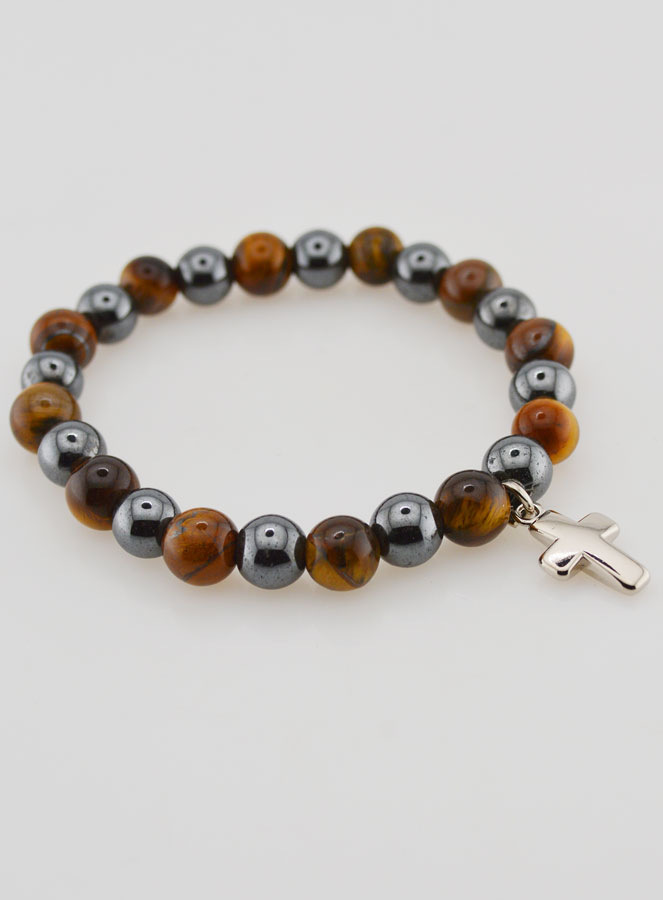 Bracelet Avec Croix - Hématite & Oeil de Tigre (pic 4)