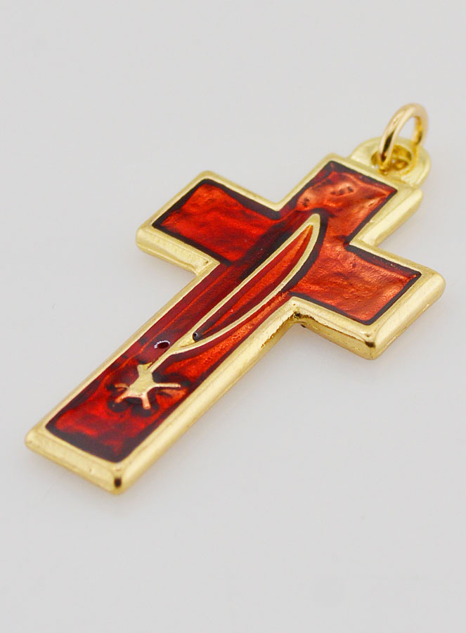 Pendentif Croix Métal & Émail Rouge (pic 4)
