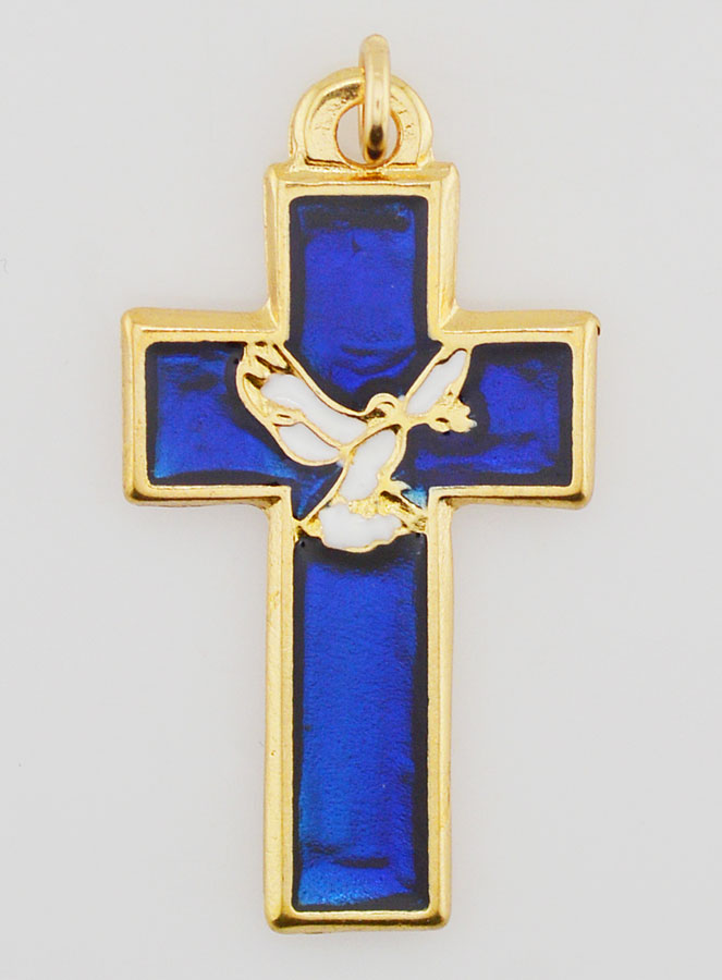 Pendentif Croix Métal & Émail Bleu (pic 1)