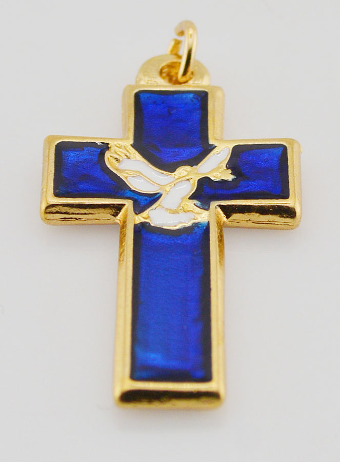 Pendentif Croix Métal & Émail Bleu (pic 2)