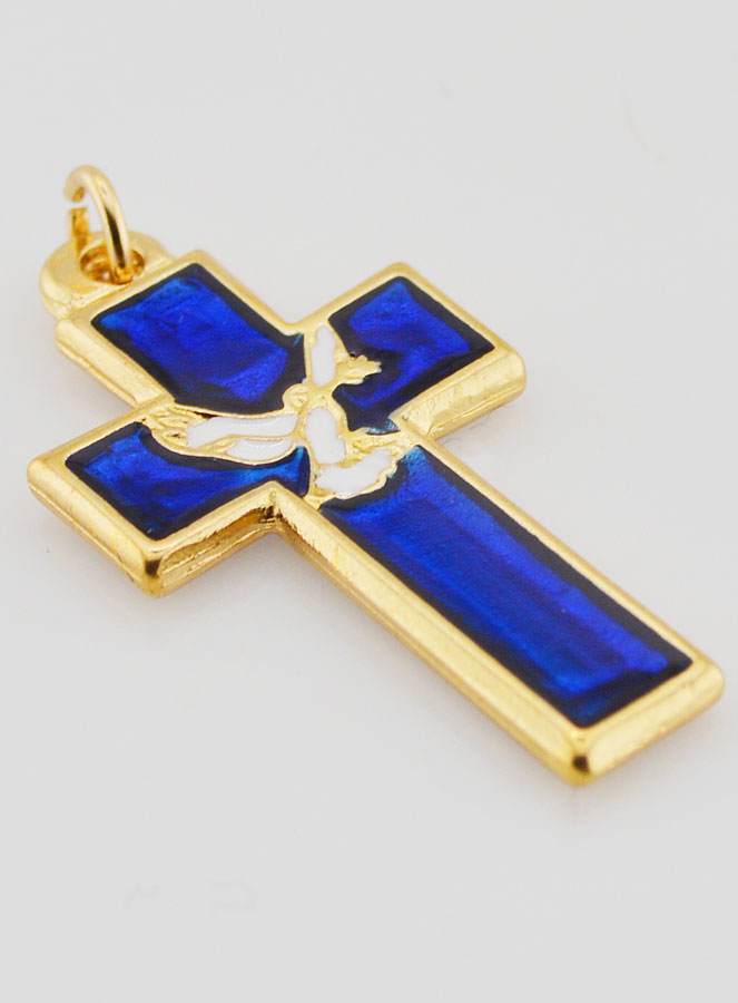 Pendentif Croix Métal & Émail Bleu (pic 3)