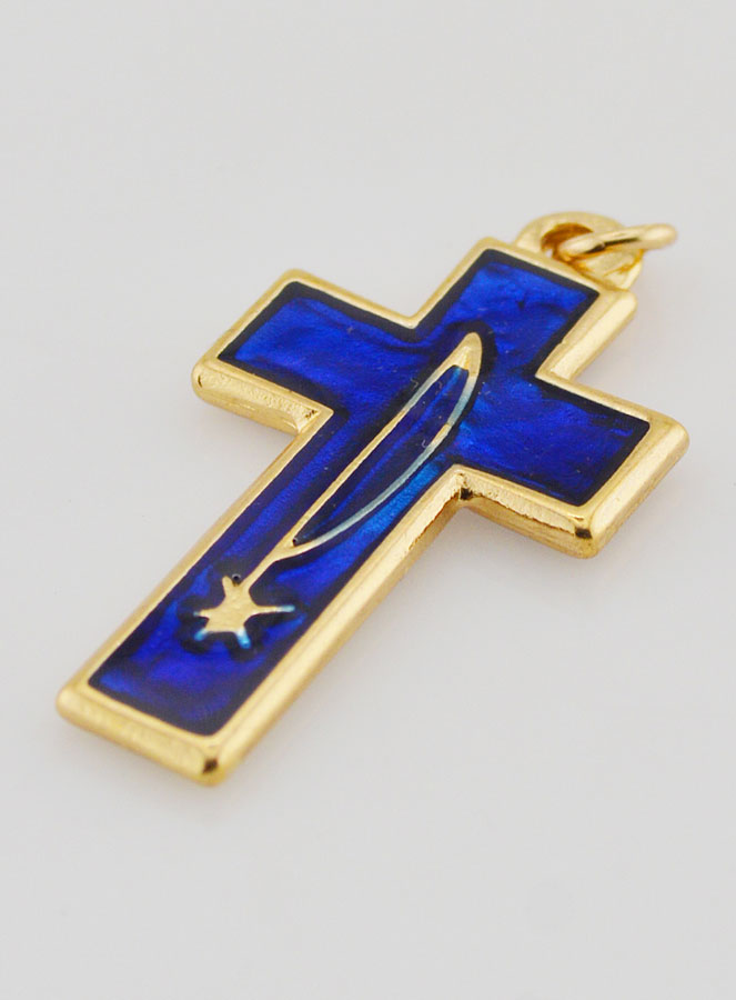 Pendentif Croix Métal & Émail Bleu (pic 4)