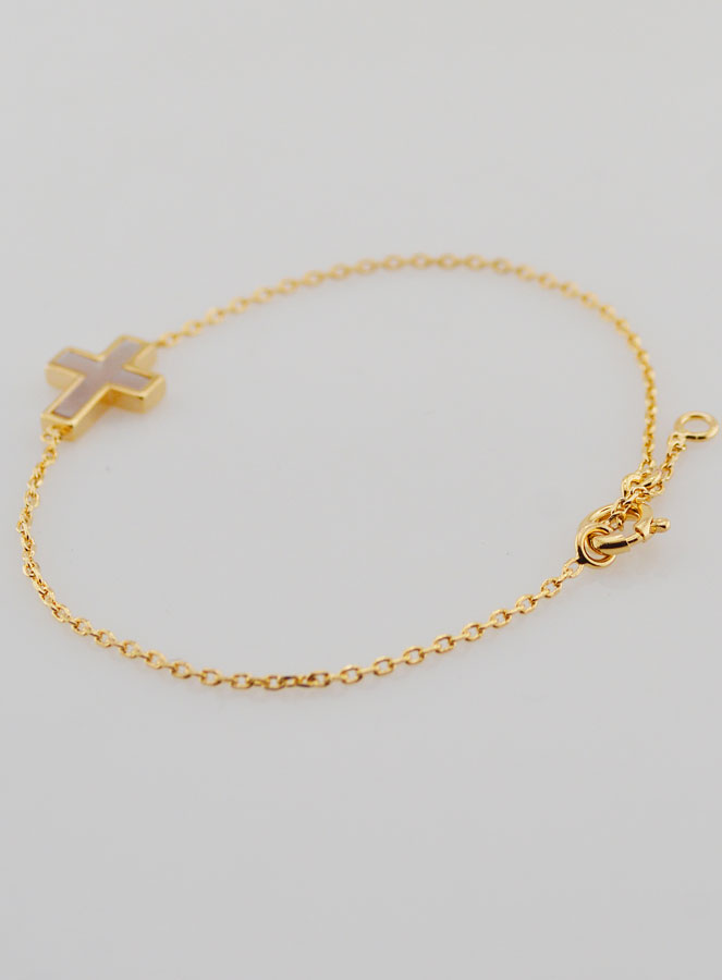Bracelet Religieux en Plaqué Or & Croix en Nacre (pic 4)