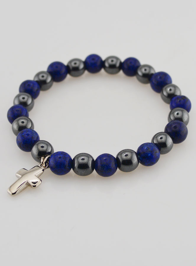 Bracelet Avec Croix - Hématite & Lapis Lazuli (pic 3)