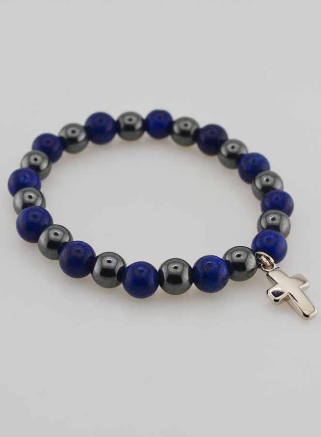 Bracelet Avec Croix - Hématite & Lapis Lazuli (pic 4)