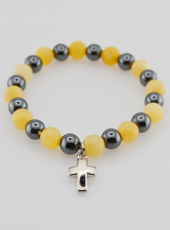 Bracelet Avec Croix - Hématite & Calcite Jaune (pic 2)