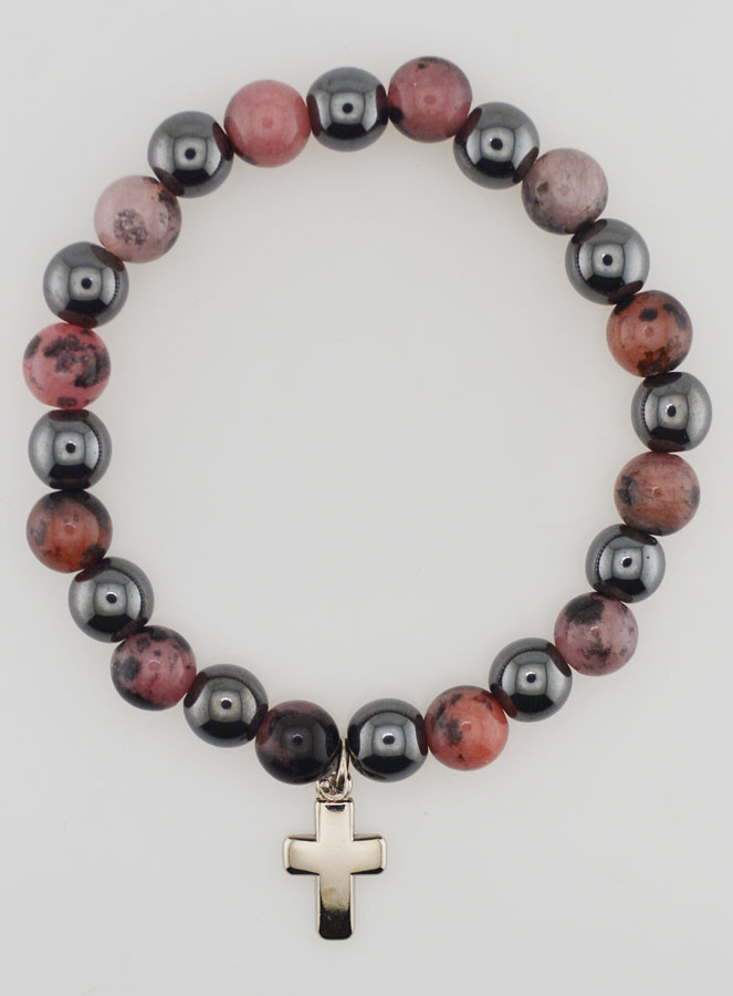 Bracelet Avec Croix - Hématite & Rhodonite (pic 1)