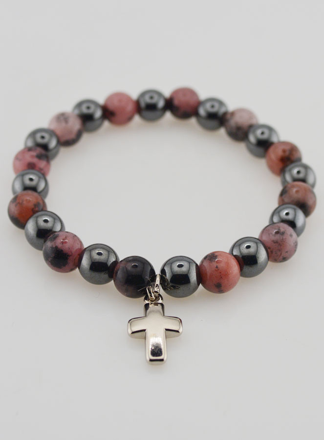 Bracelet Avec Croix - Hématite & Rhodonite (pic 2)