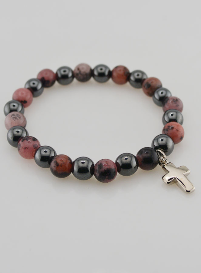 Bracelet Avec Croix - Hématite & Rhodonite (pic 4)