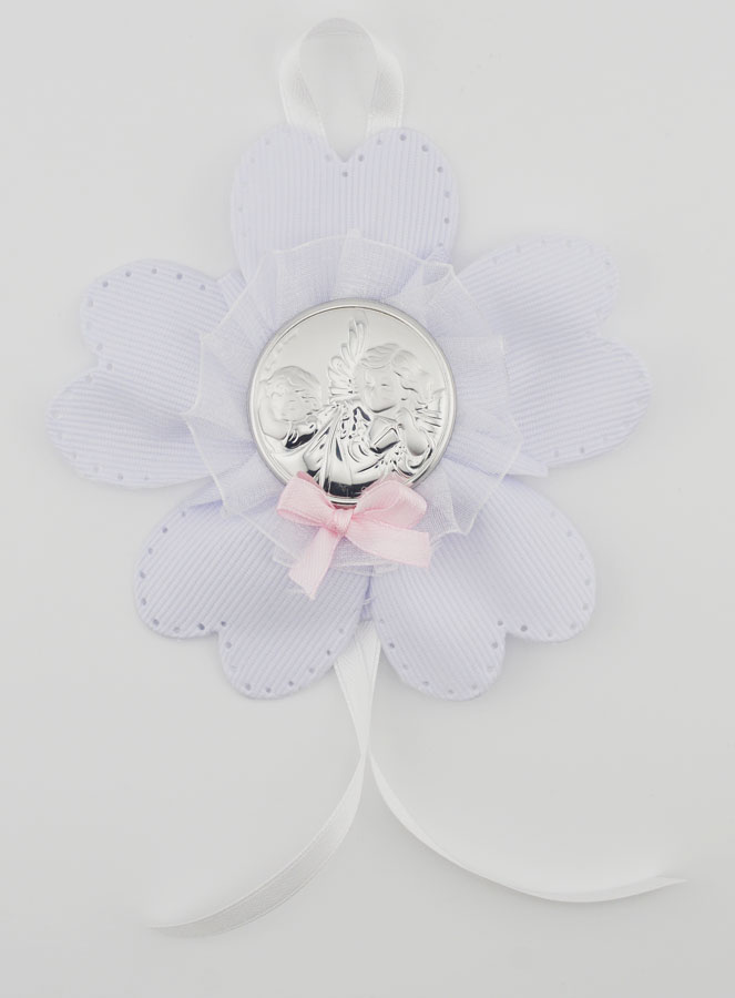 Cadeau de Baptême - Médaille de Berceau Fleur - Ange Gardien (pic 1)