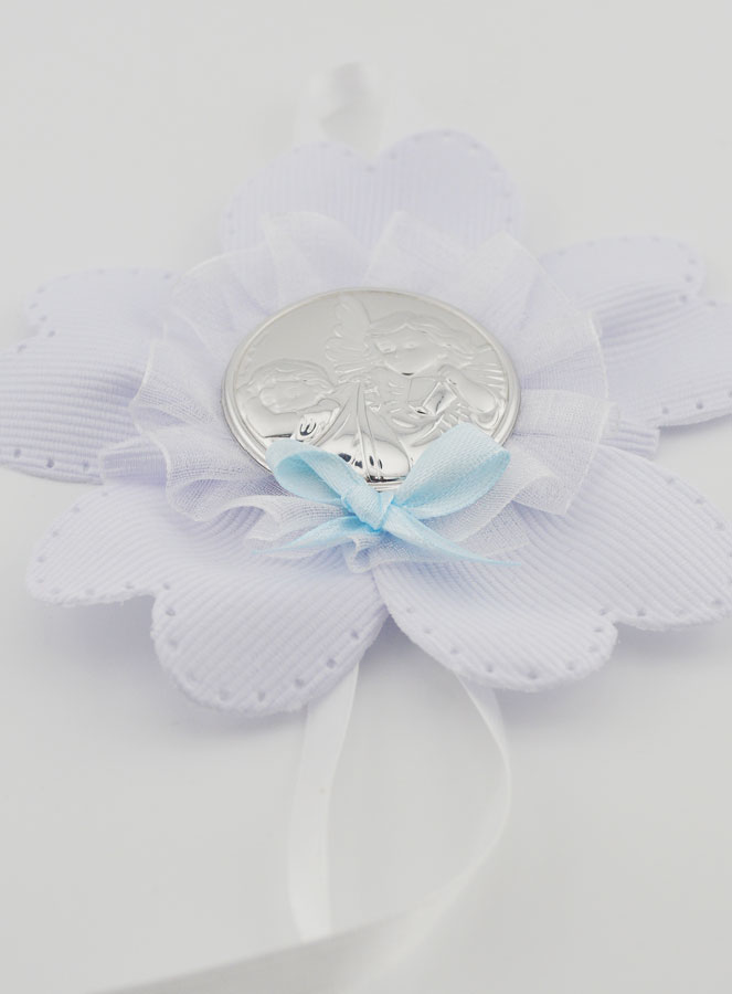 Cadeau de Baptême - Médaille de Berceau Fleur - Ange Gardien (pic 2)