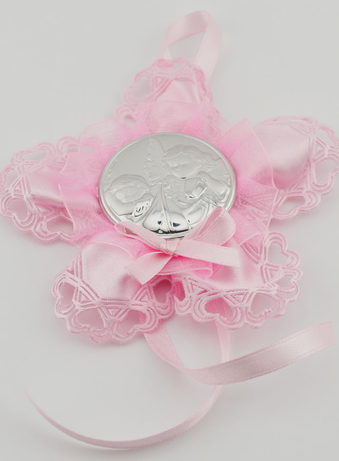 Cadeau de Baptême - Médaille de Berceau Fleur - Ange Gardien (pic 2)