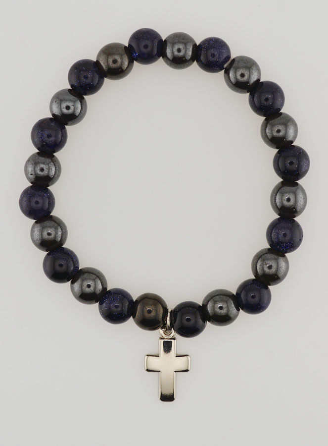 Bracelet Avec Croix - Hématite & Soleil Bleu (pic 1)