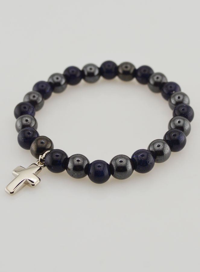 Bracelet Avec Croix - Hématite & Soleil Bleu (pic 3)