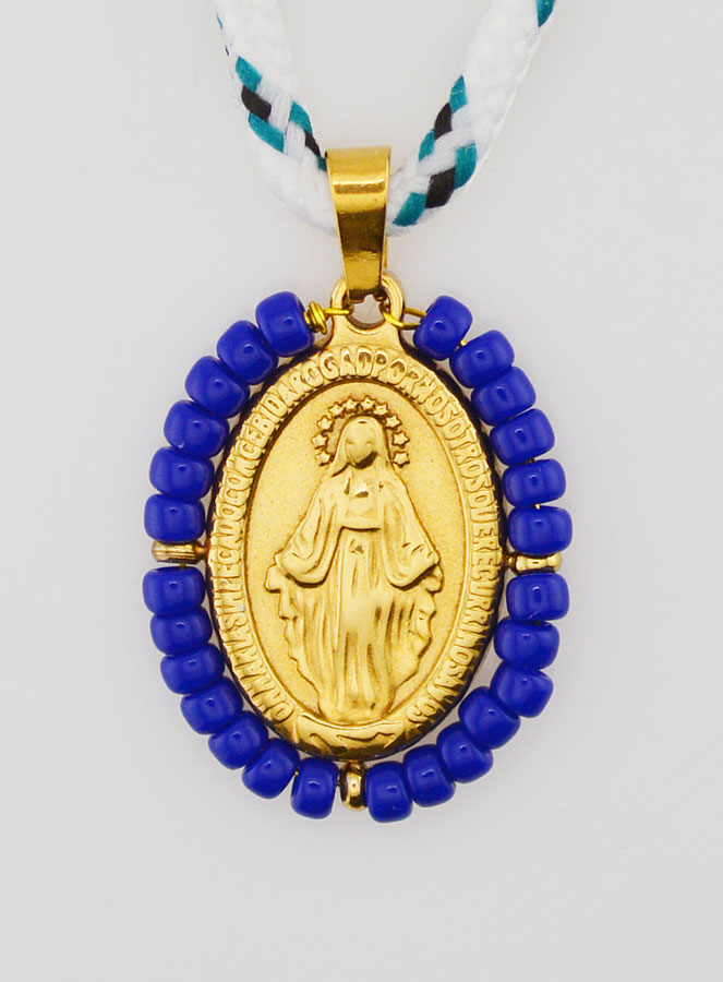 Médaille Miraculeuse Perles Bleues & Cordon (pic 1)