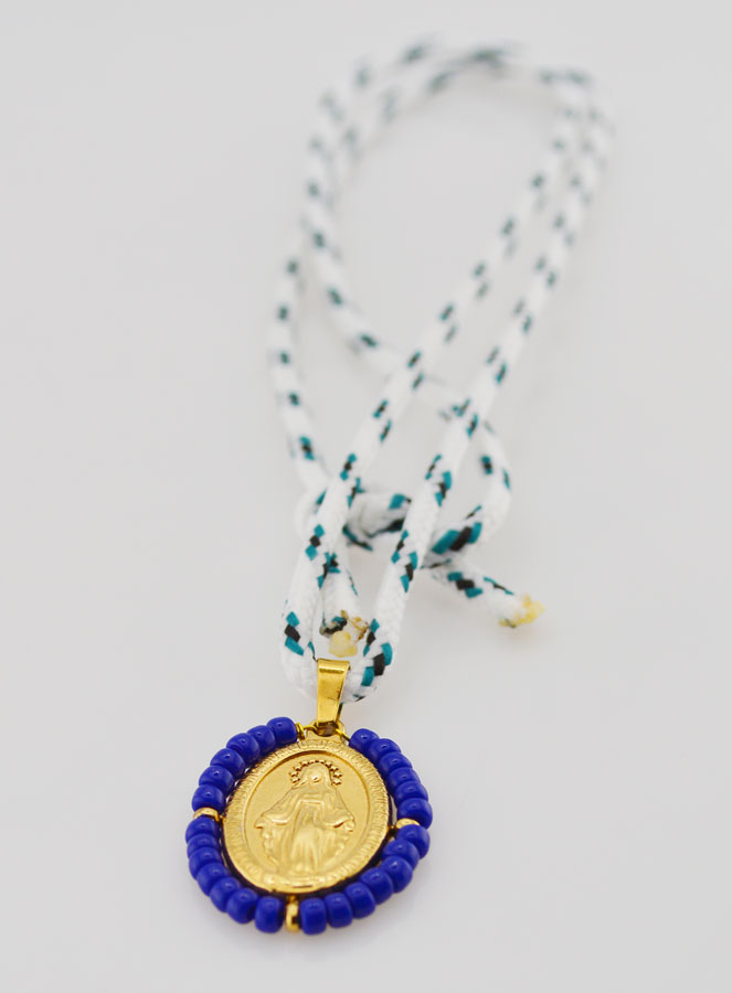 Médaille Miraculeuse Perles Bleues & Cordon (pic 4)