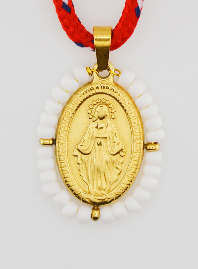 Médaille Miraculeuse Perles Blanches & Cordon (pic 1)