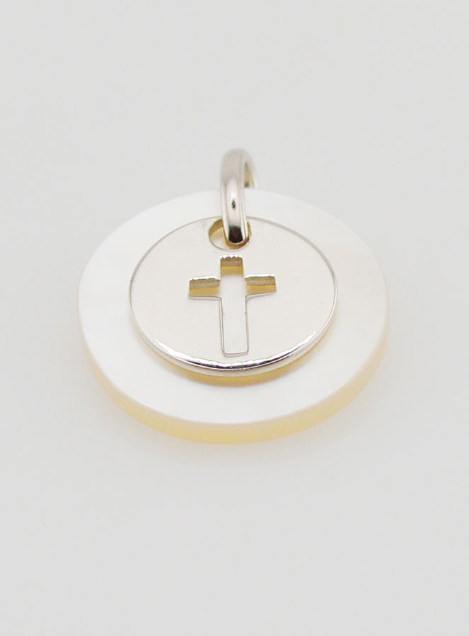 Médaille Jeton Argent & Nacre - Croix (pic 2)