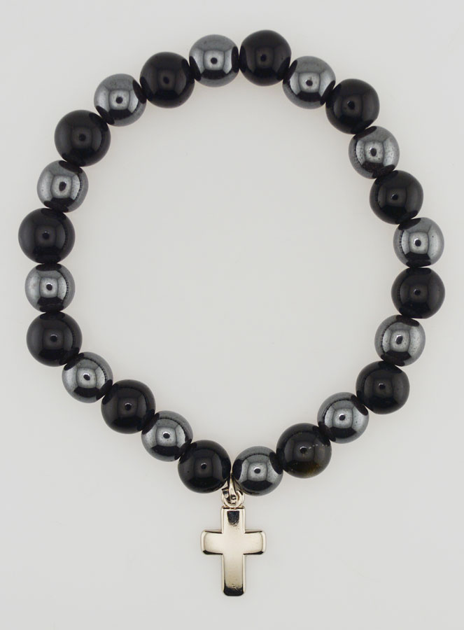 Bracelet Avec Croix - Hématite & Obsidienne Dorée (pic 1)