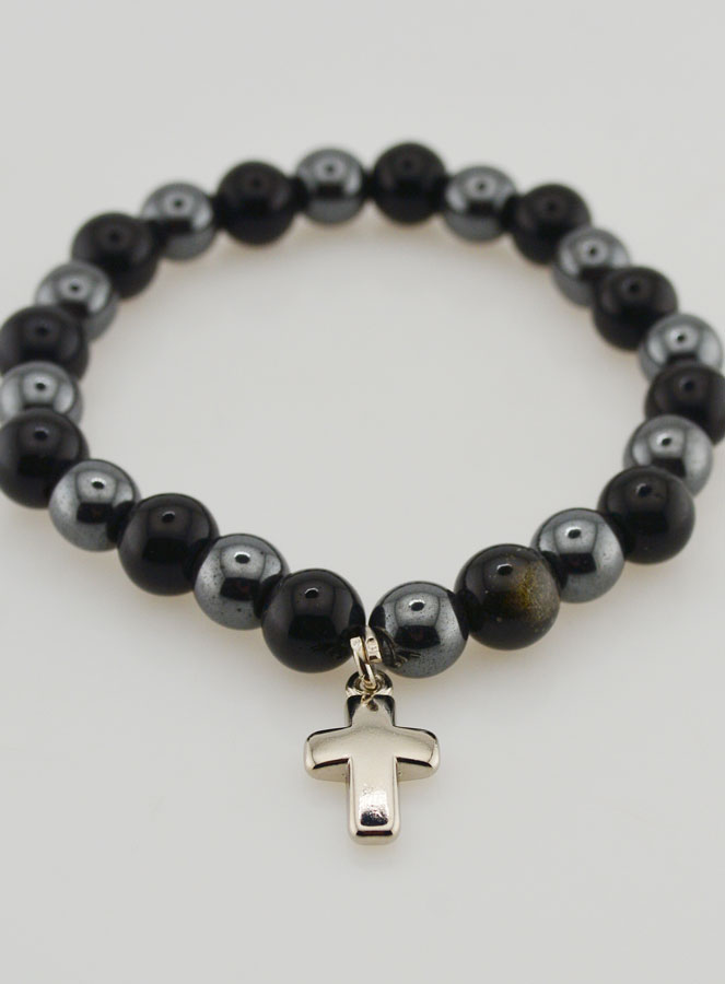Bracelet Avec Croix - Hématite & Obsidienne Dorée (pic 2)