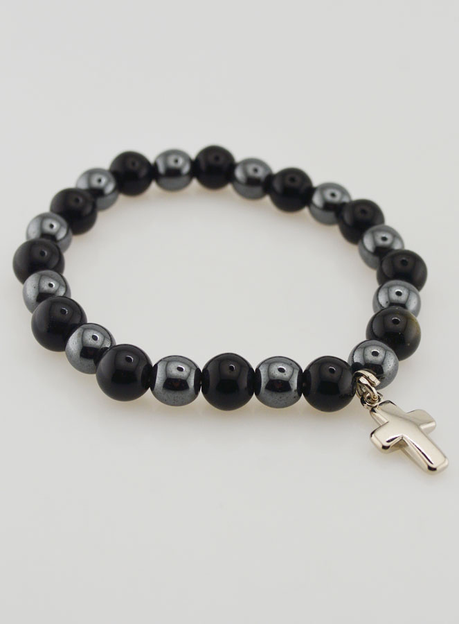 Bracelet Avec Croix - Hématite & Obsidienne Dorée (pic 3)
