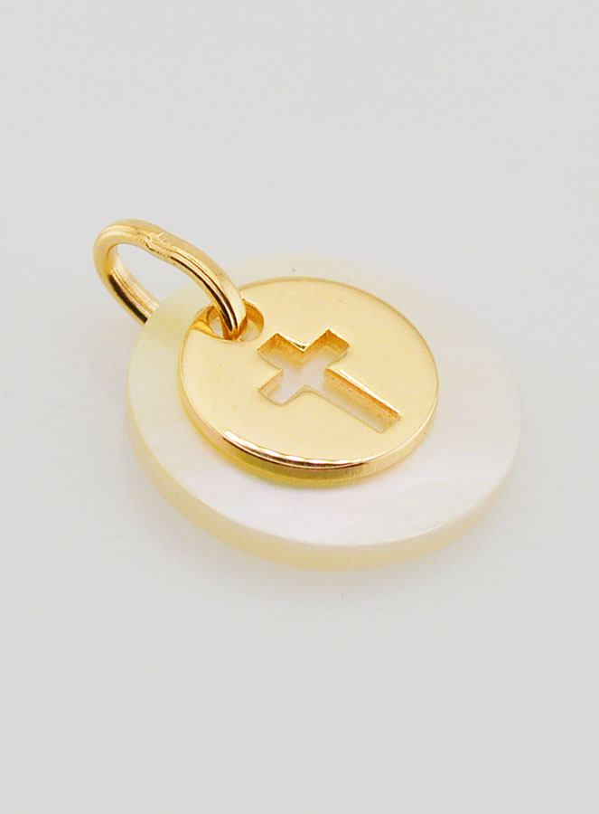 Médaille Jeton Plaqué Or & Nacre - Croix (pic 3)