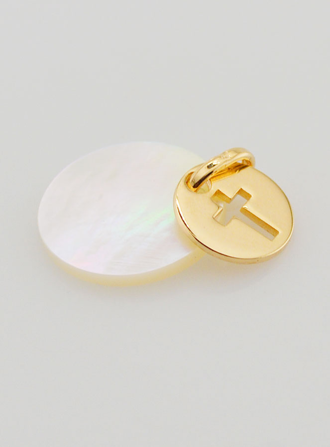 Médaille Jeton Plaqué Or & Nacre - Croix (pic 4)