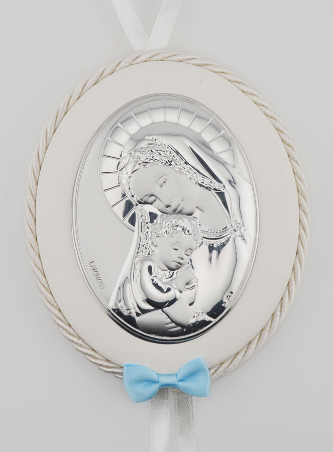 Cadeau de Baptême Garçon - Médaille de Berceau Vierge à l'Enfant (pic 1)