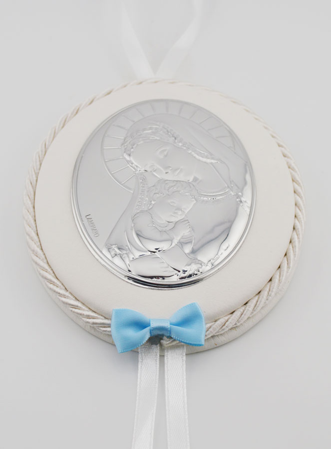 Cadeau de Baptême Garçon - Médaille de Berceau Vierge à l'Enfant (pic 2)