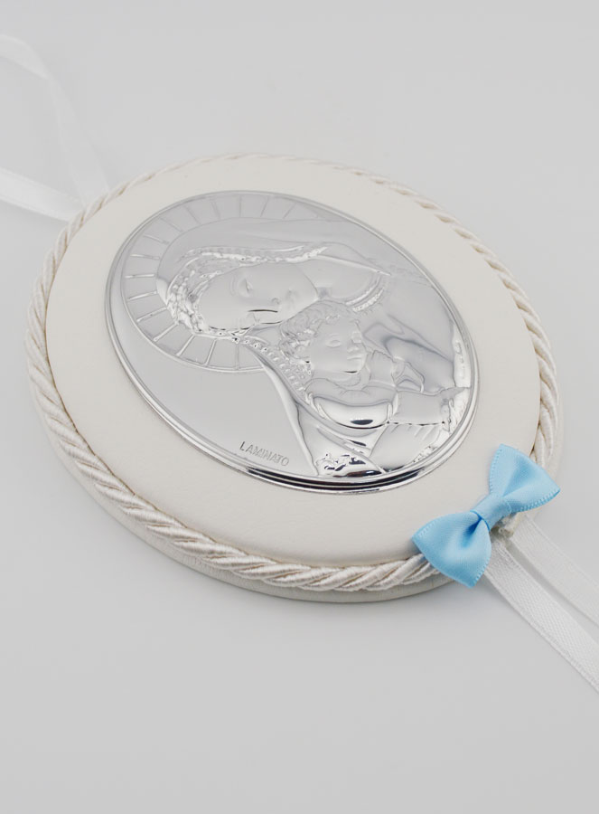 Cadeau de Baptême Garçon - Médaille de Berceau Vierge à l'Enfant (pic 3)