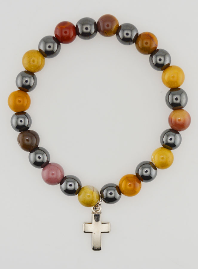 Bracelet Religieux avec Croix - Hématite & Mokaïte (pic 1)