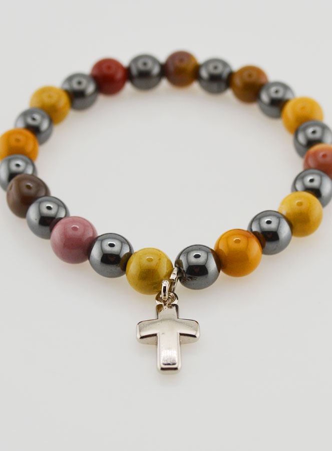 Bracelet Religieux avec Croix - Hématite & Mokaïte (pic 2)