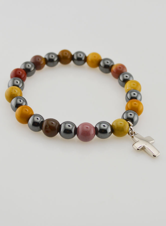 Bracelet Religieux avec Croix - Hématite & Mokaïte (pic 3)