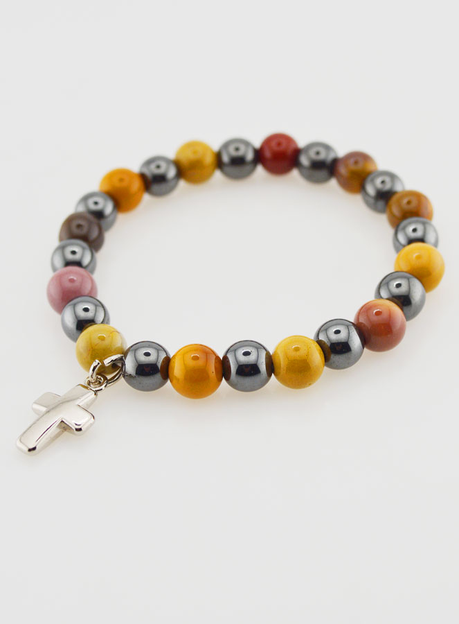Bracelet Religieux avec Croix - Hématite & Mokaïte (pic 4)