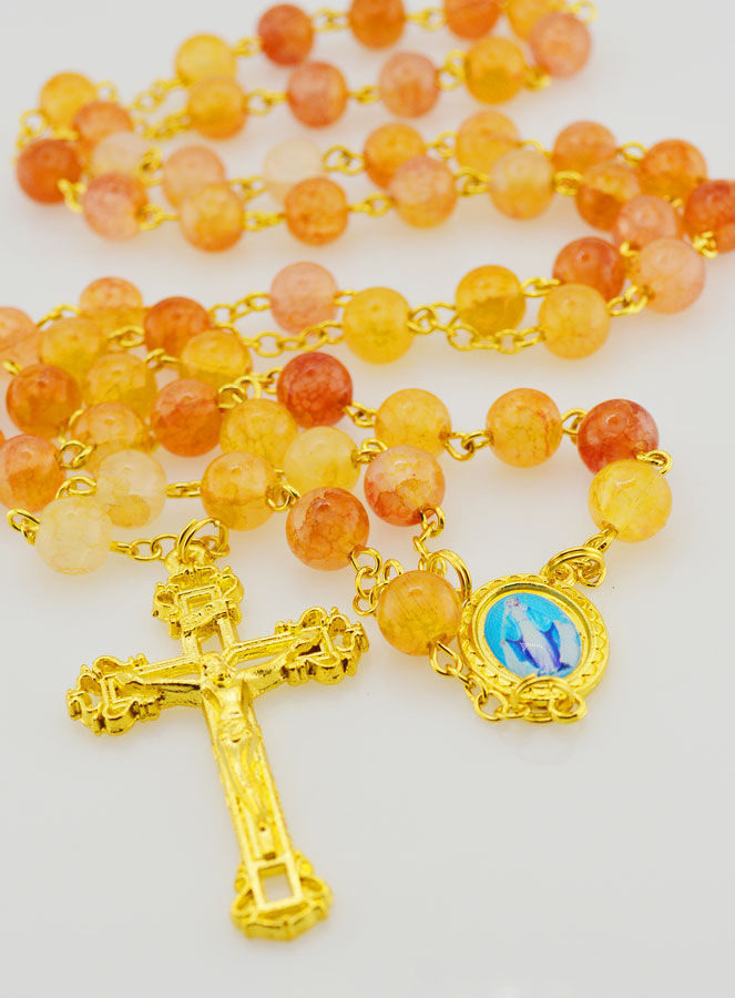 Chapelet Vierge Miraculeuse Grains en Verre - Orange (pic 2)