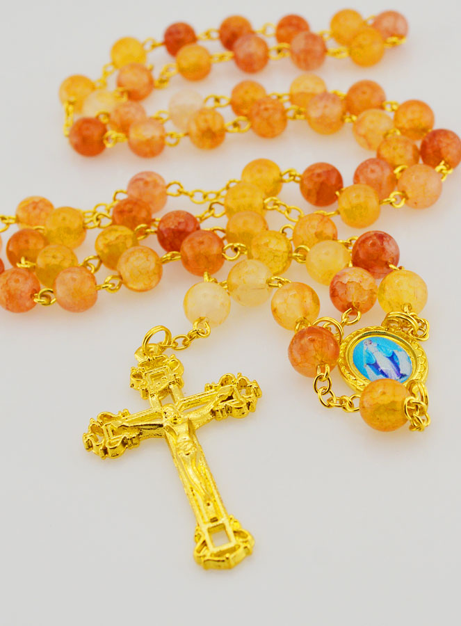 Chapelet Perles de Verre Orange - Miraculeuse (pic 2)
