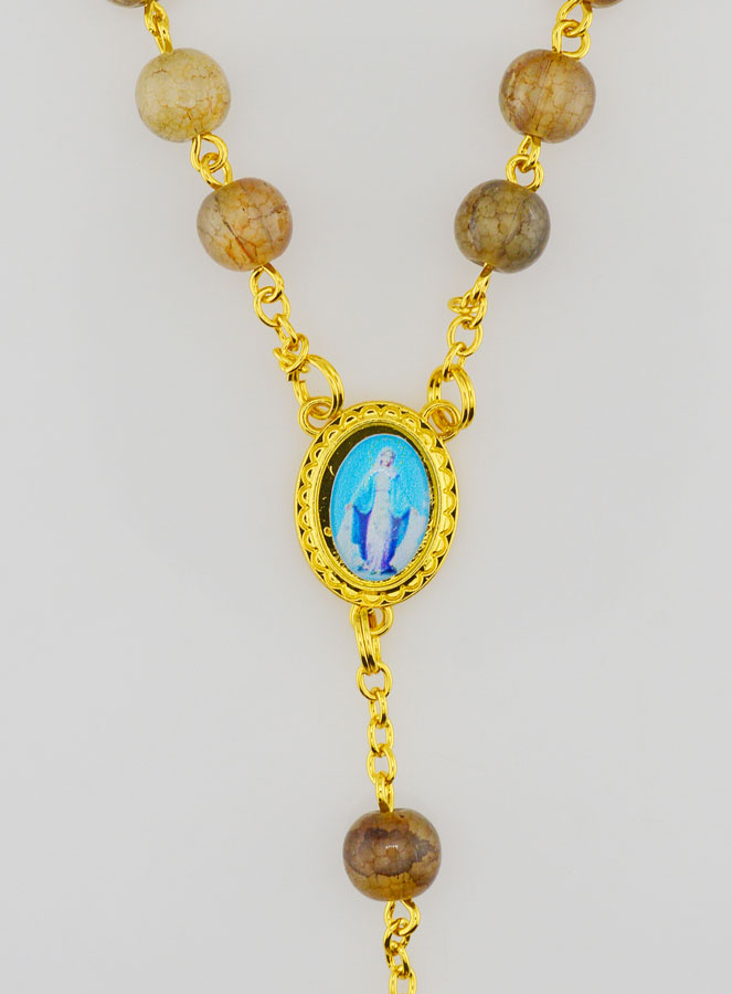 Chapelet Vierge Miraculeuse Grains en Verre - Marron (pic 4)