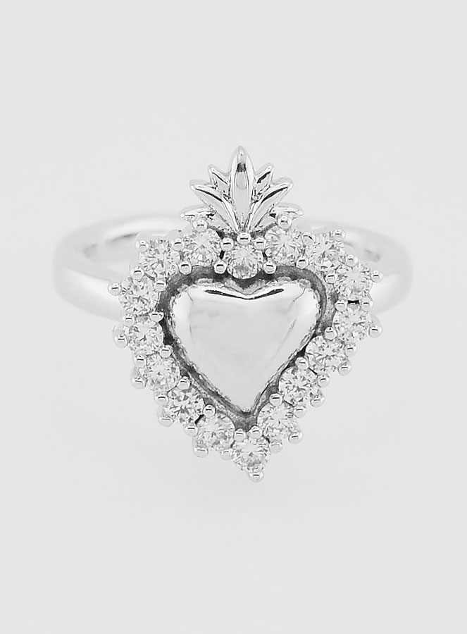 Bague Ex Voto Ajustable Laiton Argenté & Strass (pic 1)