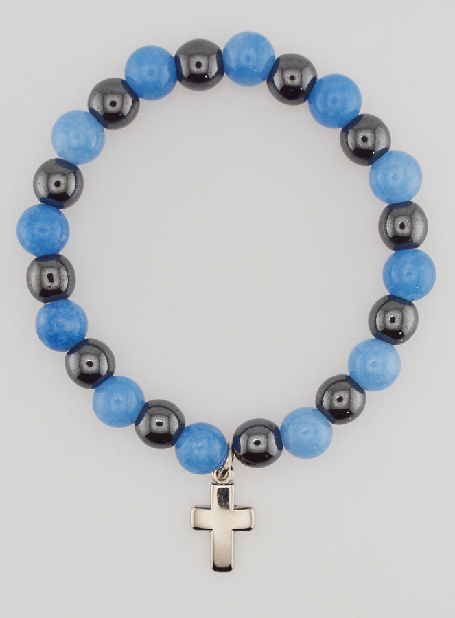 Bracelet Religieux avec Croix - Hématite & Angélite (pic 1)